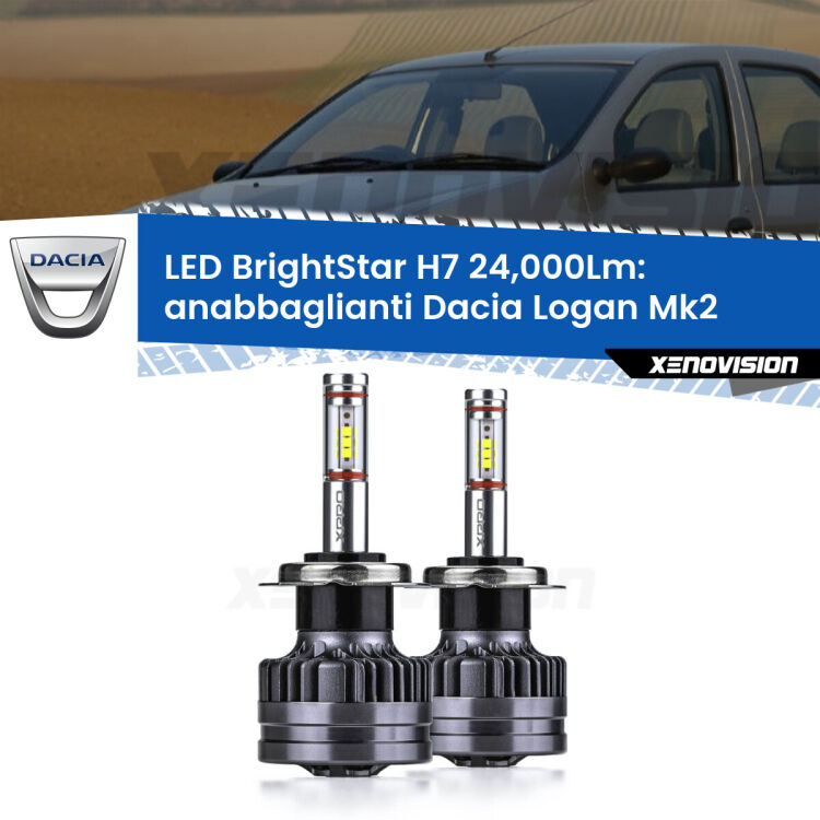 <strong>Kit LED anabbaglianti per Dacia Logan</strong> Mk2 a parabola doppia. </strong>Include due lampade Canbus H7 Brightstar da 24,000 Lumen. Qualità Massima.