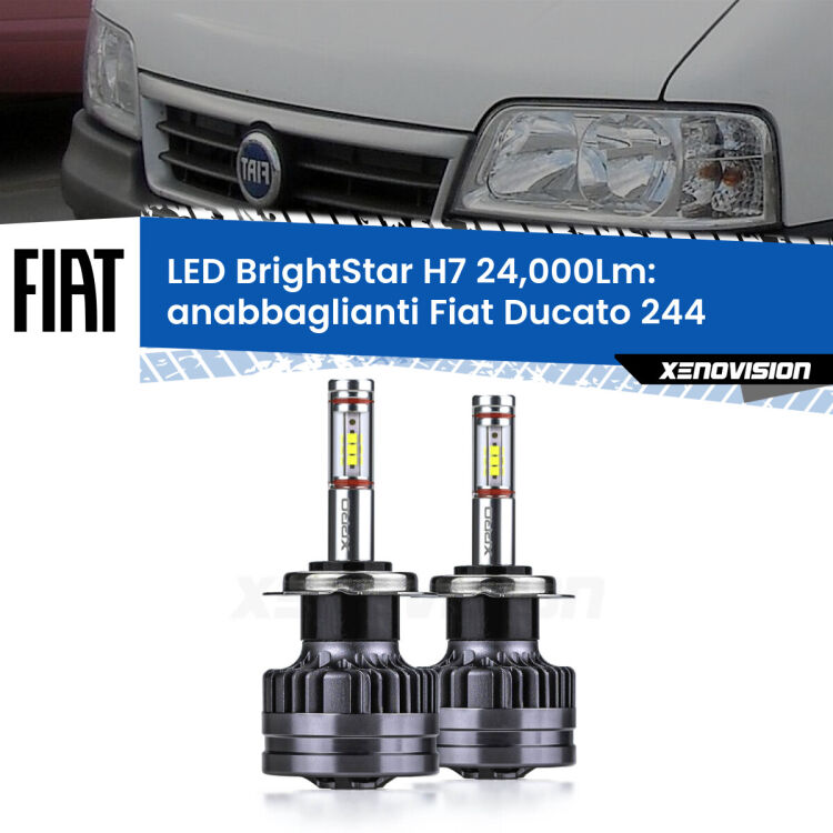 0 Anabbaglianti LED H7 24,000Lm per Fiat Ducato 244 2002 - 2006 <strong>Kit LED anabbaglianti per Fiat Ducato</strong> 244 2002 - 2006. </strong>Include due lampade Canbus H7 Brightstar da 24,000 Lumen. Qualità Massima.