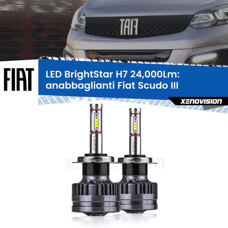 0 Anabbaglianti LED H7 24,000Lm per Fiat Scudo III 2022 in poi <strong>Kit LED anabbaglianti per Fiat Scudo</strong> III 2022 in poi. </strong>Include due lampade Canbus H7 Brightstar da 24,000 Lumen. Qualità Massima.
