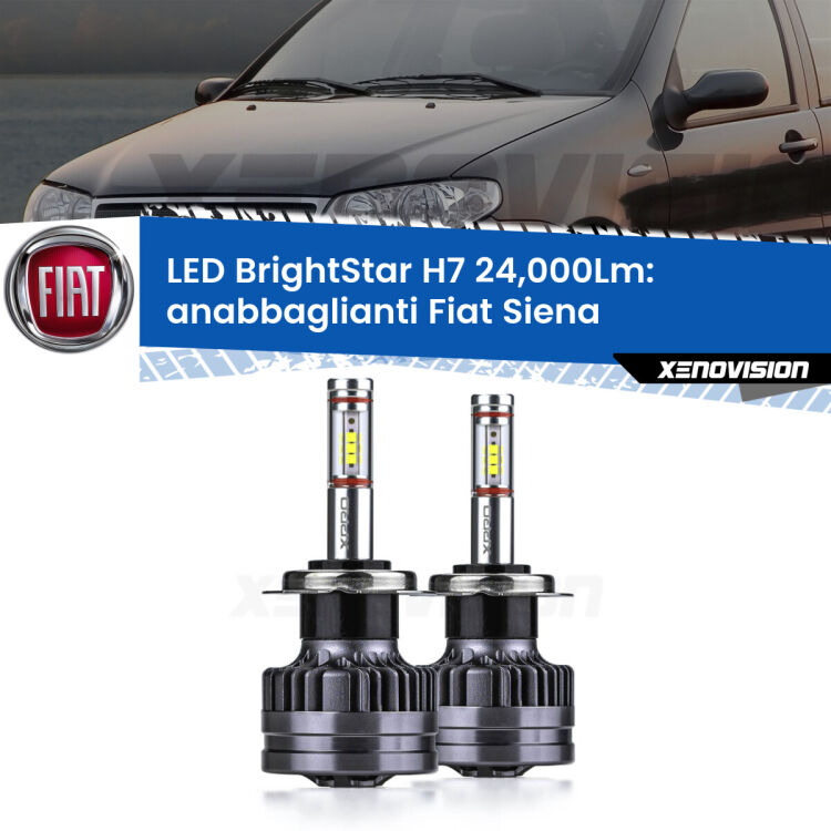 <strong>Kit LED anabbaglianti per Fiat Siena</strong>  a parabola doppia. </strong>Include due lampade Canbus H7 Brightstar da 24,000 Lumen. Qualità Massima.