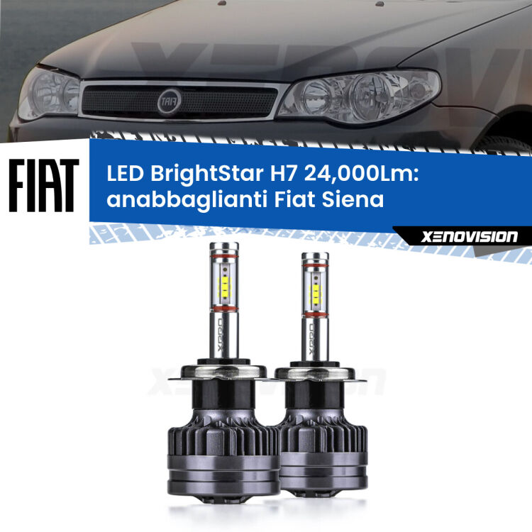 Anabbaglianti LED H7 24,000Lm per Fiat Siena  a parabola doppia <strong>Kit LED anabbaglianti per Fiat Siena</strong>  a parabola doppia. </strong>Include due lampade Canbus H7 Brightstar da 24,000 Lumen. Qualità Massima.