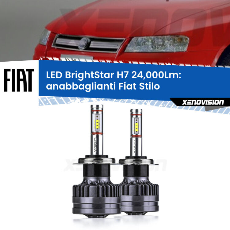 Anabbaglianti LED H7 24,000Lm per Fiat Stilo  2001 - 2006 <strong>Kit LED anabbaglianti per Fiat Stilo</strong>  2001 - 2006. </strong>Include due lampade Canbus H7 Brightstar da 24,000 Lumen. Qualità Massima.