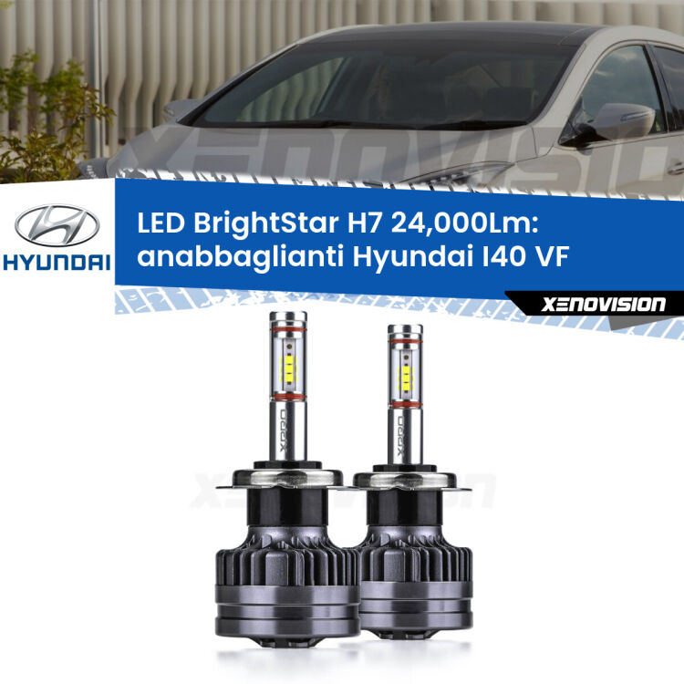 <strong>Kit LED anabbaglianti per Hyundai I40</strong> VF 2012 in poi. </strong>Include due lampade Canbus H7 Brightstar da 24,000 Lumen. Qualità Massima.