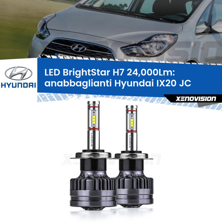 <strong>Kit LED anabbaglianti per Hyundai IX20</strong> JC 2010 in poi. </strong>Include due lampade Canbus H7 Brightstar da 24,000 Lumen. Qualità Massima.