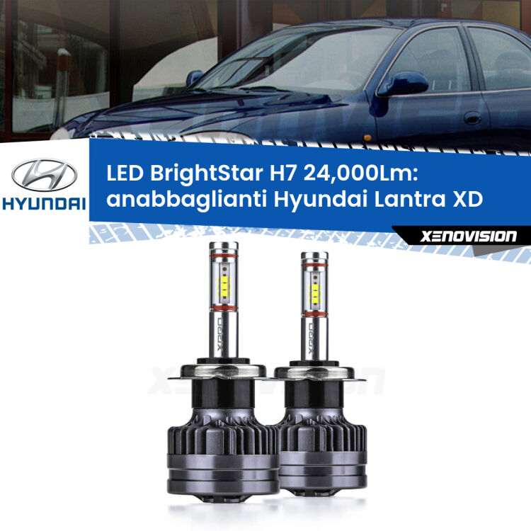 <strong>Kit LED anabbaglianti per Hyundai Lantra</strong> XD 2000 - 2006. </strong>Include due lampade Canbus H7 Brightstar da 24,000 Lumen. Qualità Massima.