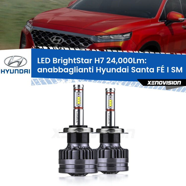 <strong>Kit LED anabbaglianti per Hyundai Santa FÉ I</strong> SM 2005 - 2012. </strong>Include due lampade Canbus H7 Brightstar da 24,000 Lumen. Qualità Massima.