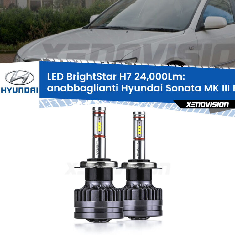 <strong>Kit LED anabbaglianti per Hyundai Sonata MK III</strong> EF 1998 - 2004. </strong>Include due lampade Canbus H7 Brightstar da 24,000 Lumen. Qualità Massima.