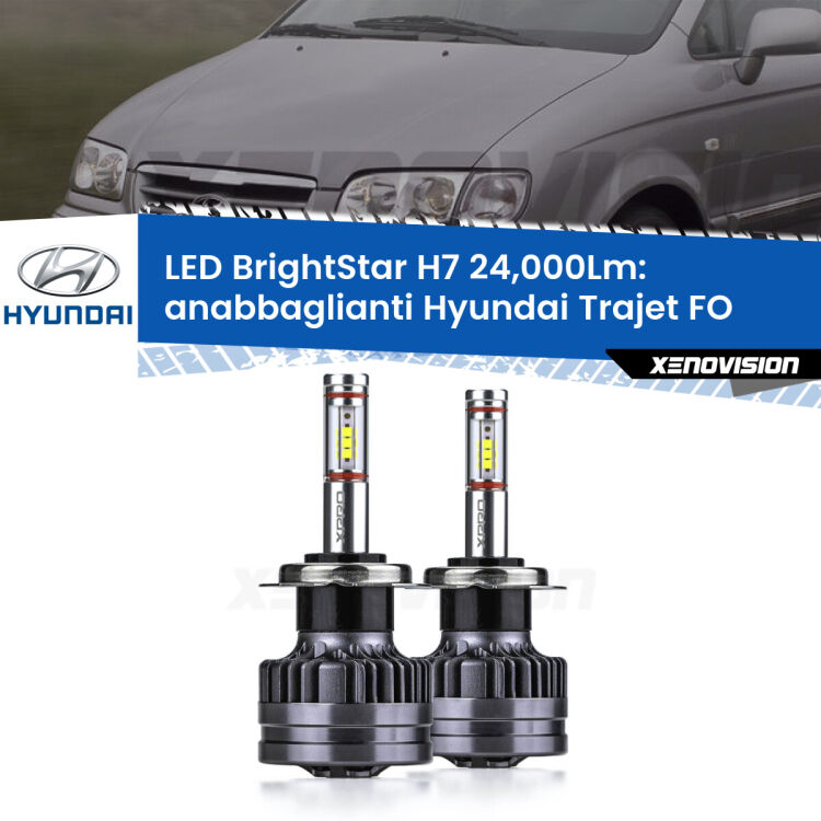 <strong>Kit LED anabbaglianti per Hyundai Trajet</strong> FO 2000 - 2008. </strong>Include due lampade Canbus H7 Brightstar da 24,000 Lumen. Qualità Massima.