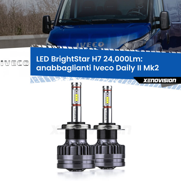 Anabbaglianti LED H7 24,000Lm per Iveco Daily II Mk2 2006 - 2011 <strong>Kit LED anabbaglianti per Iveco Daily II</strong> Mk2 2006 - 2011. </strong>Include due lampade Canbus H7 Brightstar da 24,000 Lumen. Qualità Massima.