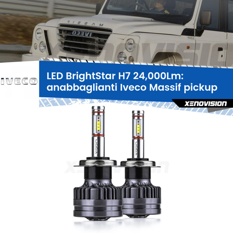 0 Anabbaglianti LED H7 24,000Lm per Iveco Massif pickup  2008 - 2011 <strong>Kit LED anabbaglianti per Iveco Massif pickup</strong>  2008 - 2011. </strong>Include due lampade Canbus H7 Brightstar da 24,000 Lumen. Qualità Massima.