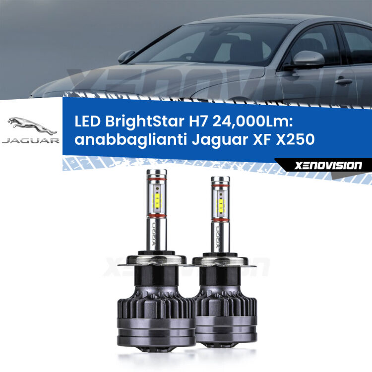 <strong>Kit LED anabbaglianti per Jaguar XF</strong> X250 2007 - 2015. </strong>Include due lampade Canbus H7 Brightstar da 24,000 Lumen. Qualità Massima.