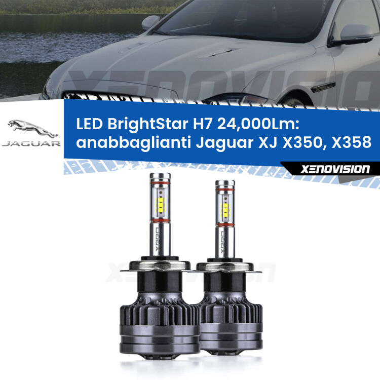 <strong>Kit LED anabbaglianti per Jaguar XJ</strong> X350, X358 2003 - 2009. </strong>Include due lampade Canbus H7 Brightstar da 24,000 Lumen. Qualità Massima.