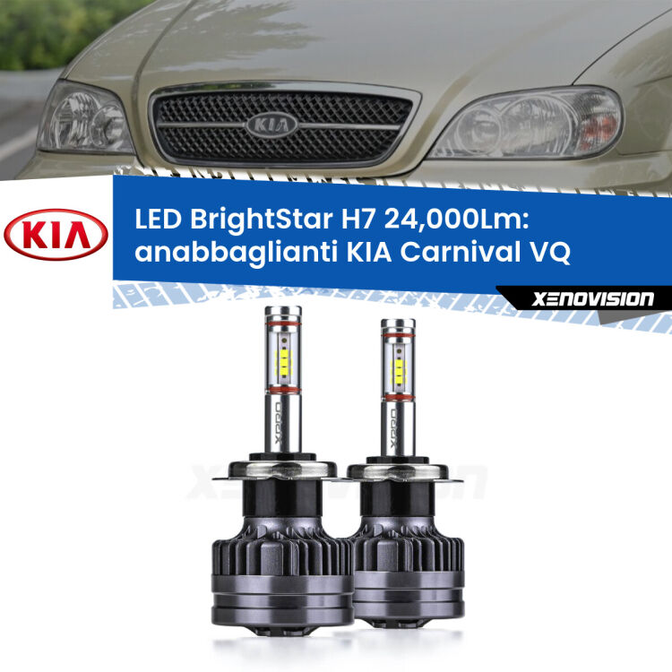 <strong>Kit LED anabbaglianti per KIA Carnival</strong> VQ 2005 - 2013. </strong>Include due lampade Canbus H7 Brightstar da 24,000 Lumen. Qualità Massima.