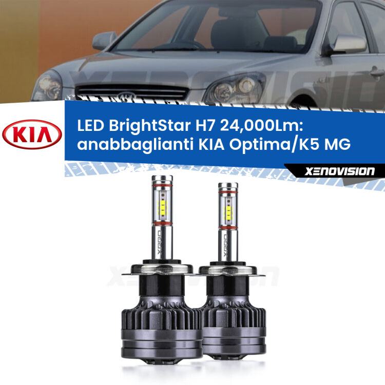 <strong>Kit LED anabbaglianti per KIA Optima/K5</strong> MG 2005 - 2009. </strong>Include due lampade Canbus H7 Brightstar da 24,000 Lumen. Qualità Massima.
