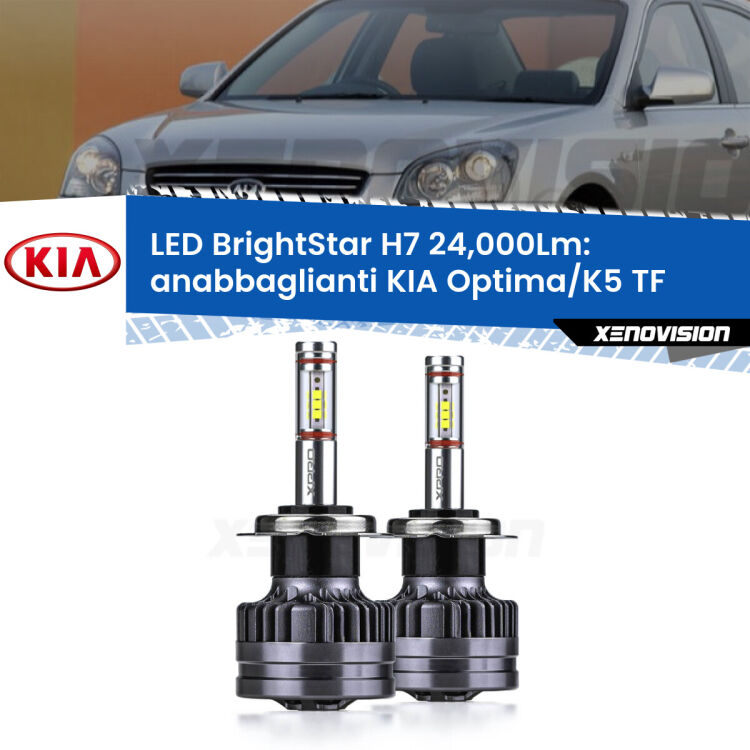 <strong>Kit LED anabbaglianti per KIA Optima/K5</strong> TF 2010 - 2014. </strong>Include due lampade Canbus H7 Brightstar da 24,000 Lumen. Qualità Massima.