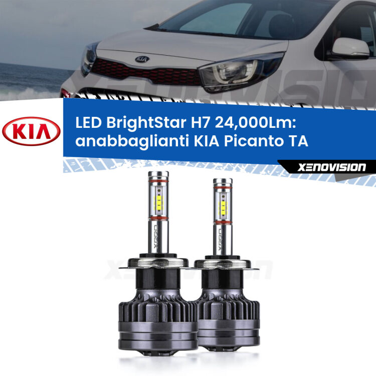 <strong>Kit LED anabbaglianti per KIA Picanto</strong> TA con fari lenticolari. </strong>Include due lampade Canbus H7 Brightstar da 24,000 Lumen. Qualità Massima.