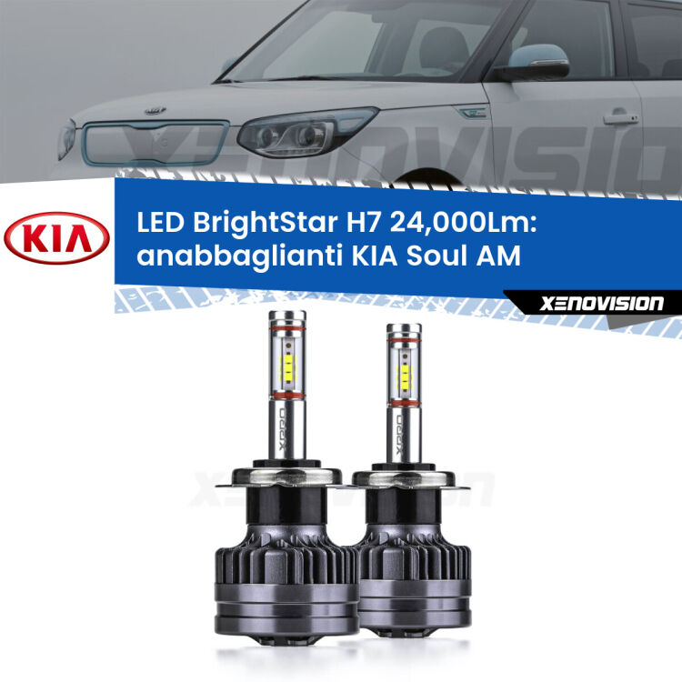 <strong>Kit LED anabbaglianti per KIA Soul</strong> AM 2012 - 2014. </strong>Include due lampade Canbus H7 Brightstar da 24,000 Lumen. Qualità Massima.