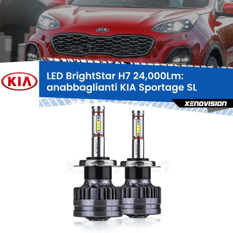 <strong>Kit LED anabbaglianti per KIA Sportage</strong> SL 2010 - 2014. </strong>Include due lampade Canbus H7 Brightstar da 24,000 Lumen. Qualità Massima.