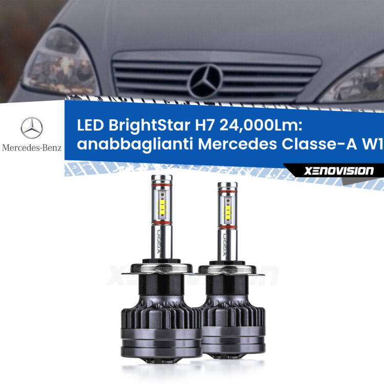<strong>Kit LED anabbaglianti per Mercedes Classe-A</strong> W168 1997 - 2004. </strong>Include due lampade Canbus H7 Brightstar da 24,000 Lumen. Qualità Massima.