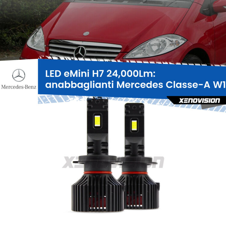 <strong>Kit anabbaglianti LED specifico per Mercedes Classe-A</strong> W169 con fari lenticolari. Lampade <strong>H7</strong> Canbus compatte da 24.000Lumen ULTIMI PEZZI IN SCONTO