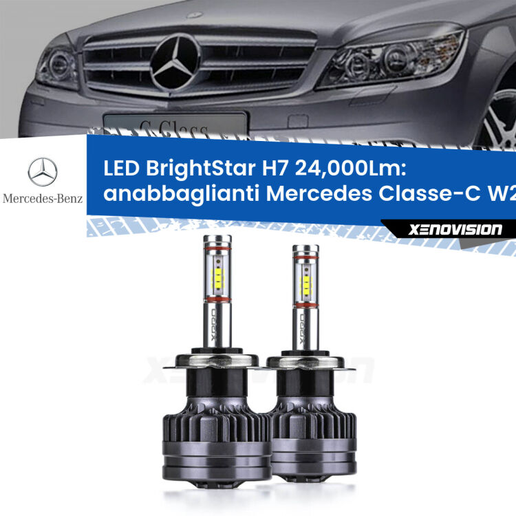 0 Anabbaglianti LED H7 24,000Lm per Mercedes Classe-C W204 Prima serie <strong>Kit LED anabbaglianti per Mercedes Classe-C</strong> W204 Prima serie. </strong>Include due lampade Canbus H7 Brightstar da 24,000 Lumen. Qualità Massima.