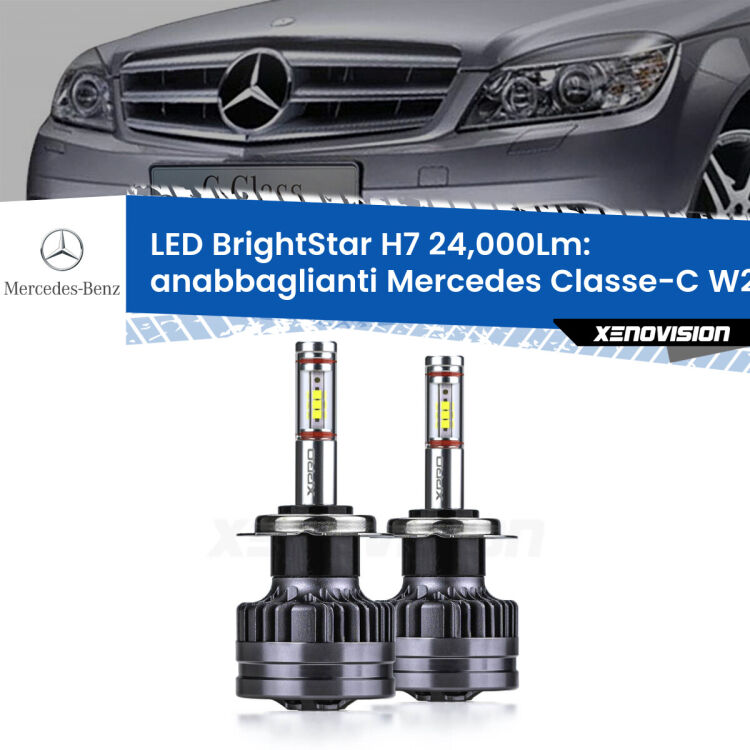 <strong>Kit LED anabbaglianti per Mercedes Classe-C</strong> W204 Prima serie. </strong>Include due lampade Canbus H7 Brightstar da 24,000 Lumen. Qualità Massima.