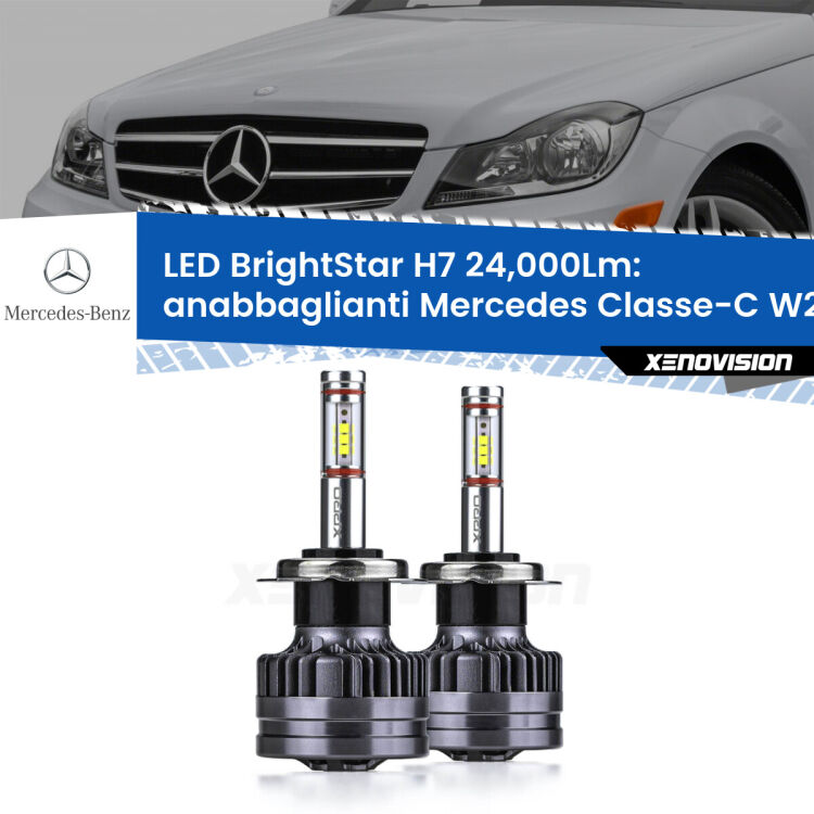 <strong>Kit LED anabbaglianti per Mercedes Classe-C</strong> W204 Restyling. </strong>Include due lampade Canbus H7 Brightstar da 24,000 Lumen. Qualità Massima.