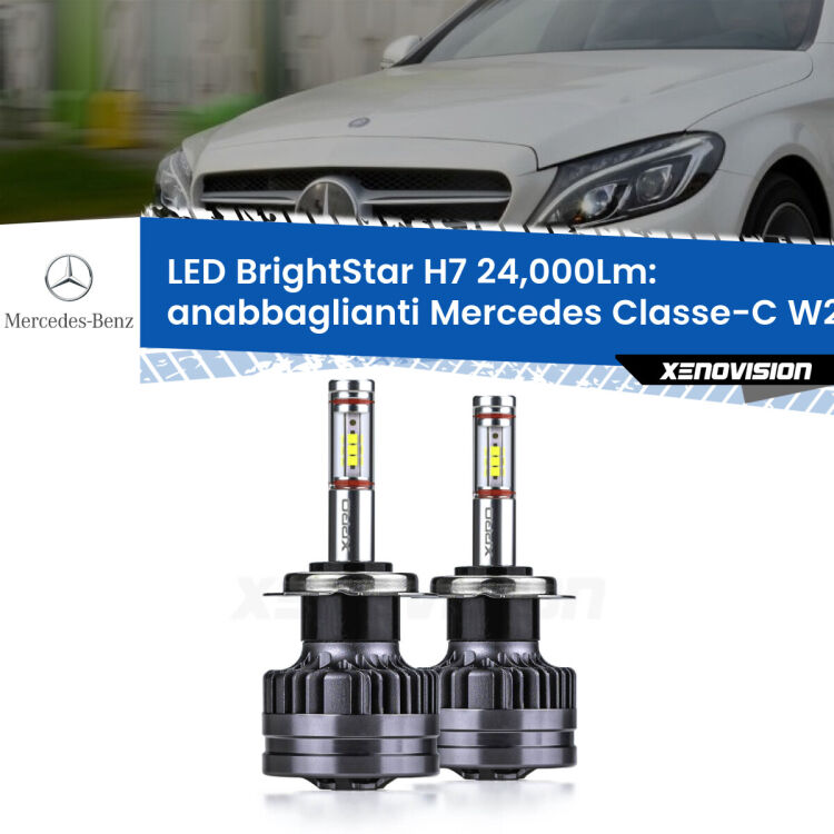 <strong>Kit LED anabbaglianti per Mercedes Classe-C</strong> W205 2013 - 2018. </strong>Include due lampade Canbus H7 Brightstar da 24,000 Lumen. Qualità Massima.