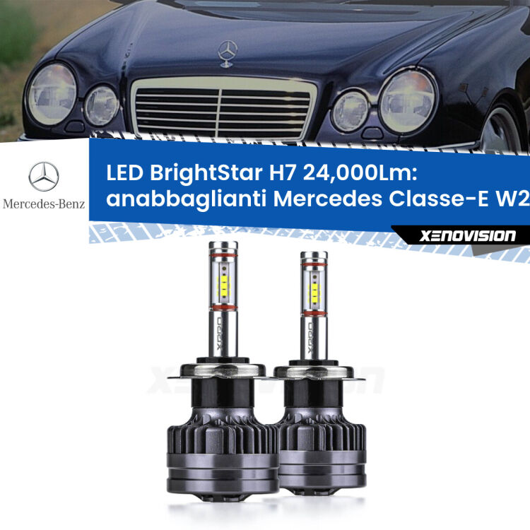 Anabbaglianti LED H7 24,000Lm per Mercedes Classe-E W210 1995 - 2002 <strong>Kit LED anabbaglianti per Mercedes Classe-E</strong> W210 1995 - 2002. </strong>Include due lampade Canbus H7 Brightstar da 24,000 Lumen. Qualità Massima.