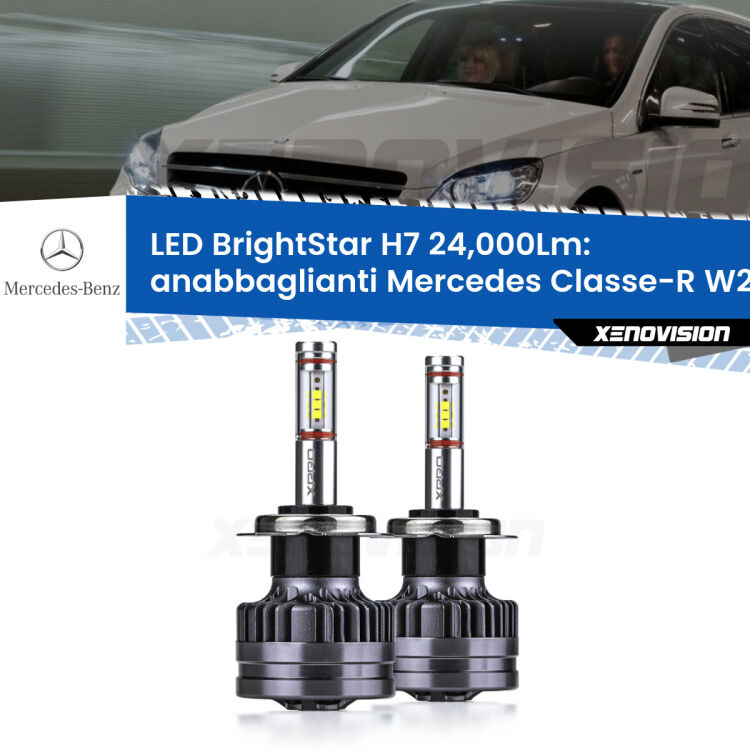 Anabbaglianti LED H7 24,000Lm per Mercedes Classe-R W251, V251 2006 - 2014 <strong>Kit LED anabbaglianti per Mercedes Classe-R</strong> W251, V251 2006 - 2014. </strong>Include due lampade Canbus H7 Brightstar da 24,000 Lumen. Qualità Massima.