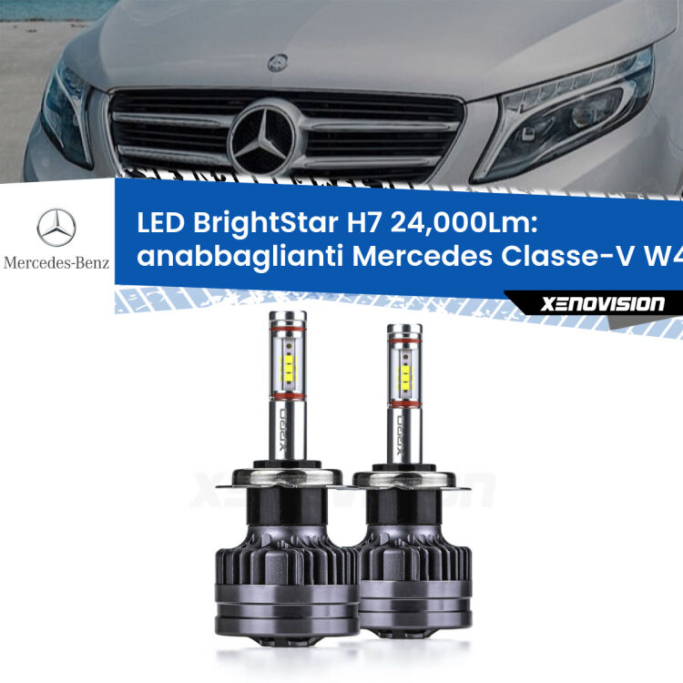 Anabbaglianti LED H7 24,000Lm per Mercedes Classe-V W447 2014 in poi <strong>Kit LED anabbaglianti per Mercedes Classe-V</strong> W447 2014 in poi. </strong>Include due lampade Canbus H7 Brightstar da 24,000 Lumen. Qualità Massima.