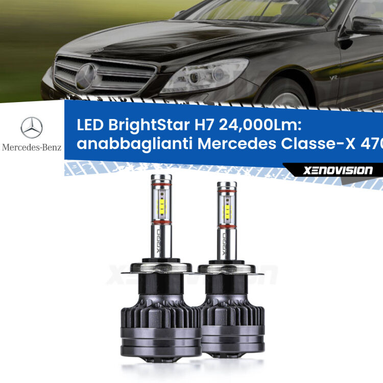 <strong>Kit LED anabbaglianti per Mercedes Classe-X</strong> 470 2017 in poi. </strong>Include due lampade Canbus H7 Brightstar da 24,000 Lumen. Qualità Massima.