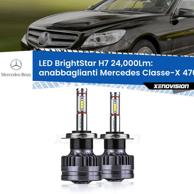 Anabbaglianti LED H7 24,000Lm per Mercedes Classe-X 470 2017 in poi <strong>Kit LED anabbaglianti per Mercedes Classe-X</strong> 470 2017 in poi. </strong>Include due lampade Canbus H7 Brightstar da 24,000 Lumen. Qualità Massima.