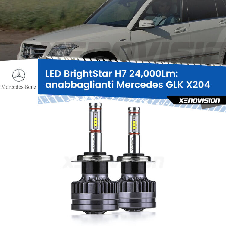 Anabbaglianti LED H7 24,000Lm per Mercedes GLK X204 2008 - 2015 <strong>Kit LED anabbaglianti per Mercedes GLK</strong> X204 2008 - 2015. </strong>Include due lampade Canbus H7 Brightstar da 24,000 Lumen. Qualità Massima.