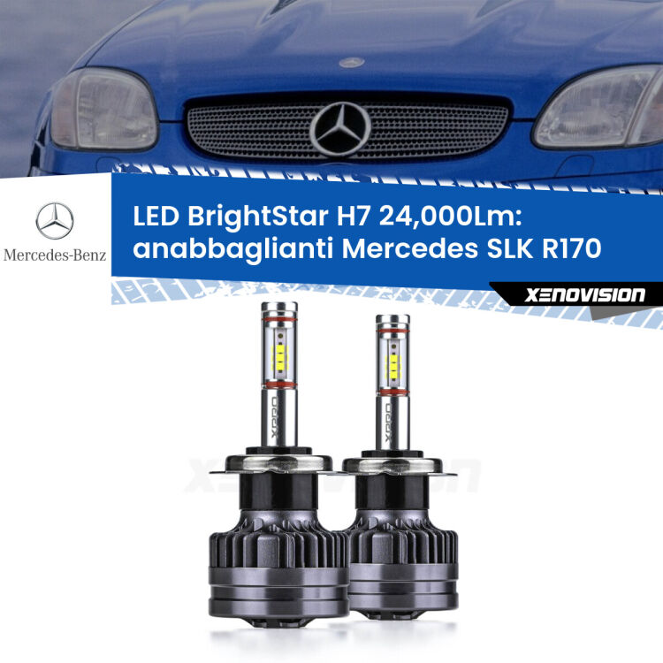 <strong>Kit LED anabbaglianti per Mercedes SLK</strong> R170 1996 - 2004. </strong>Include due lampade Canbus H7 Brightstar da 24,000 Lumen. Qualità Massima.
