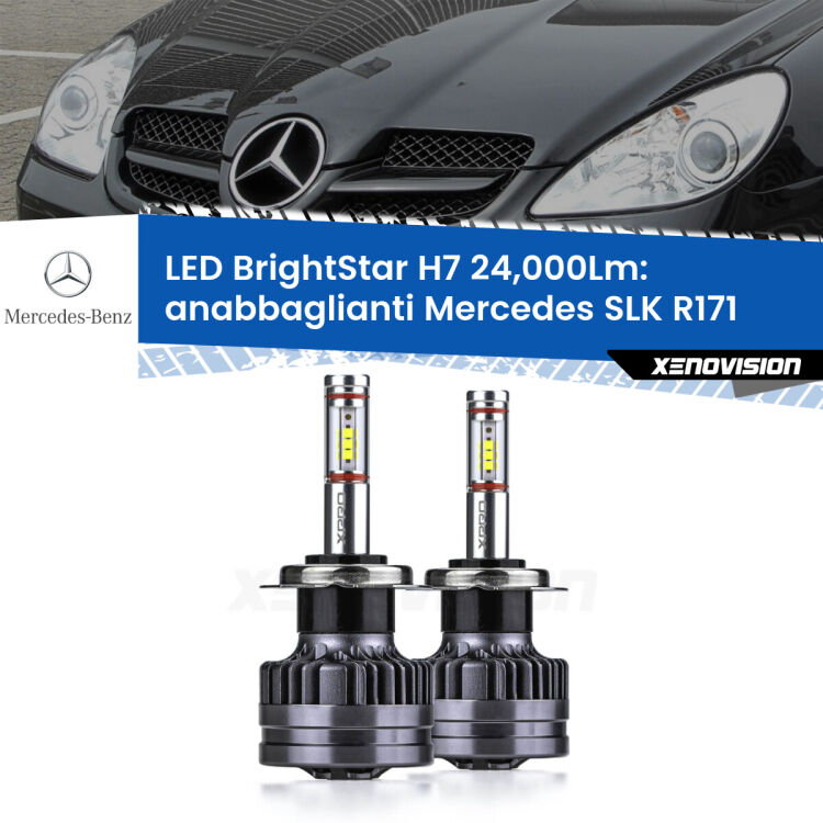 <strong>Kit LED anabbaglianti per Mercedes SLK</strong> R171 2004 - 2011. </strong>Include due lampade Canbus H7 Brightstar da 24,000 Lumen. Qualità Massima.