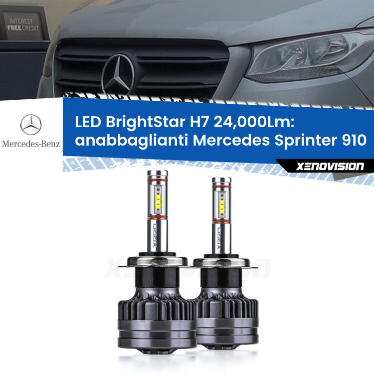 <strong>Kit LED anabbaglianti per Mercedes Sprinter</strong> 910 2018 in poi. </strong>Include due lampade Canbus H7 Brightstar da 24,000 Lumen. Qualità Massima.