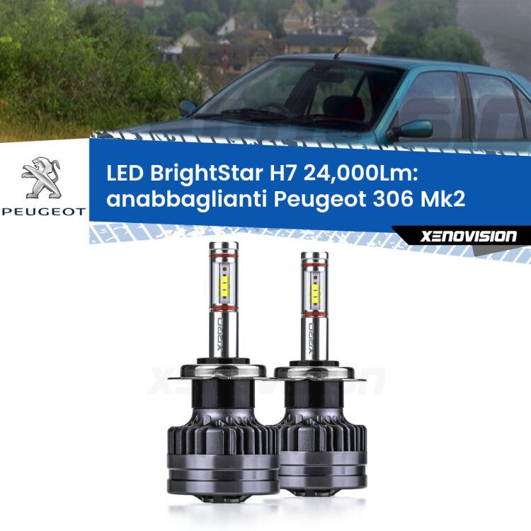 <strong>Kit LED anabbaglianti per Peugeot 306</strong> Mk2 1997 - 1999. </strong>Include due lampade Canbus H7 Brightstar da 24,000 Lumen. Qualità Massima.