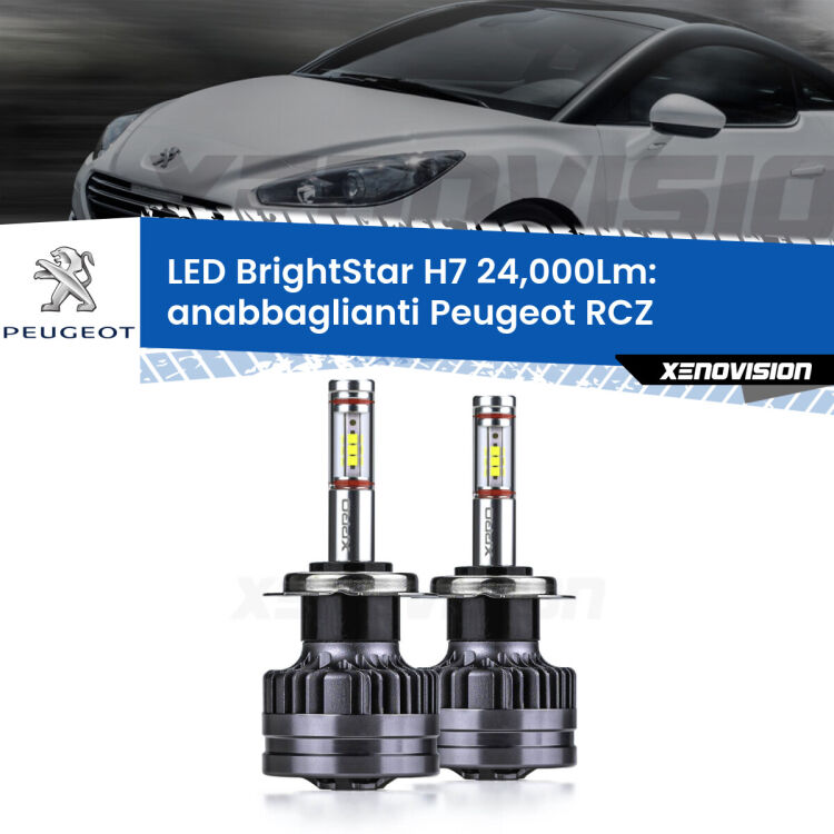 <strong>Kit LED anabbaglianti per Peugeot RCZ</strong>  2010 - 2015. </strong>Include due lampade Canbus H7 Brightstar da 24,000 Lumen. Qualità Massima.