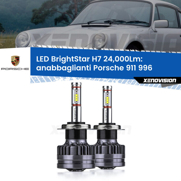 Anabbaglianti LED H7 24,000Lm per Porsche 911 996 1997 - 2005 <strong>Kit LED anabbaglianti per Porsche 911</strong> 996 1997 - 2005. </strong>Include due lampade Canbus H7 Brightstar da 24,000 Lumen. Qualità Massima.