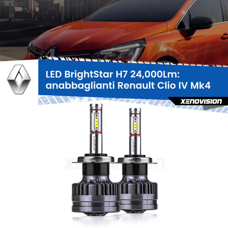 Anabbaglianti LED H7 24,000Lm per Renault Clio IV 2012 - 2018 <strong>Kit LED anabbaglianti per Renault Clio IV</strong> 2012 - 2018. </strong>Include due lampade Canbus H7 Brightstar da 24,000 Lumen. Qualità Massima.