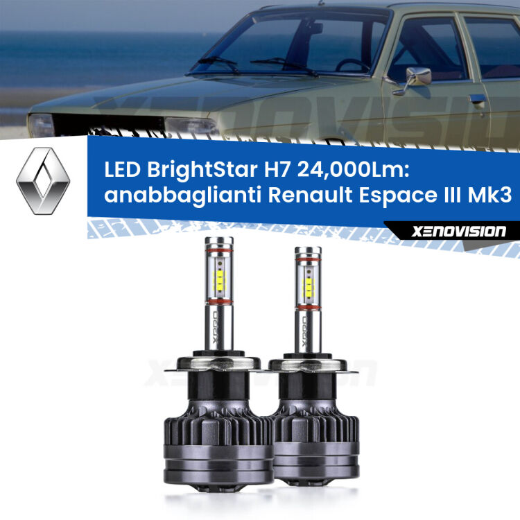 <strong>Kit LED anabbaglianti per Renault Espace III</strong> Mk3 2000 - 2002. </strong>Include due lampade Canbus H7 Brightstar da 24,000 Lumen. Qualità Massima.