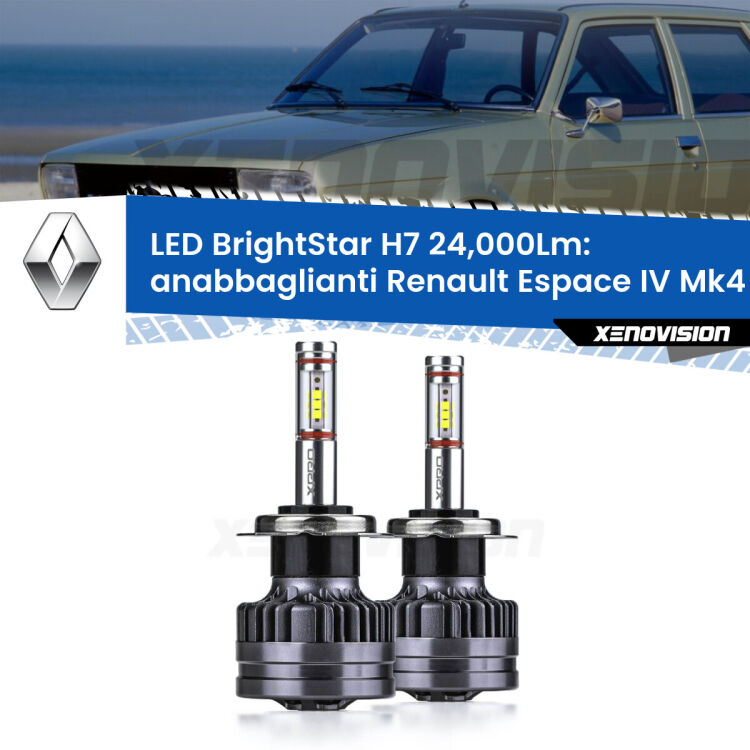 Anabbaglianti LED H7 24,000Lm per Renault Espace IV Mk4 2002 - 2015 <strong>Kit LED anabbaglianti per Renault Espace IV</strong> Mk4 2002 - 2015. </strong>Include due lampade Canbus H7 Brightstar da 24,000 Lumen. Qualità Massima.