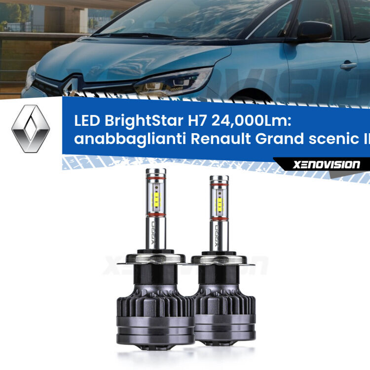 <strong>Kit LED anabbaglianti per Renault Grand scenic II</strong> Mk2 2004 - 2009. </strong>Include due lampade Canbus H7 Brightstar da 24,000 Lumen. Qualità Massima.