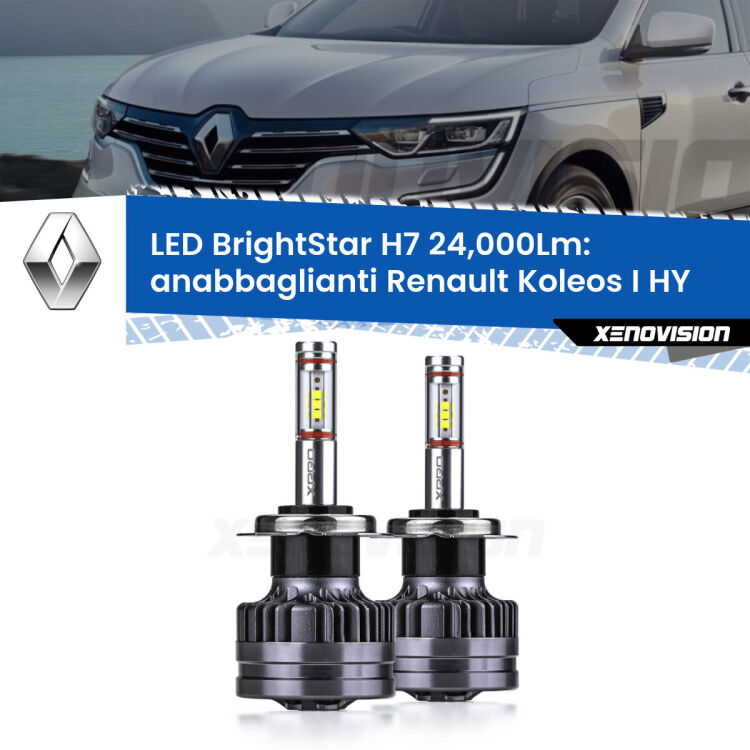 <strong>Kit LED anabbaglianti per Renault Koleos I</strong> HY 2006 - 2015. </strong>Include due lampade Canbus H7 Brightstar da 24,000 Lumen. Qualità Massima.