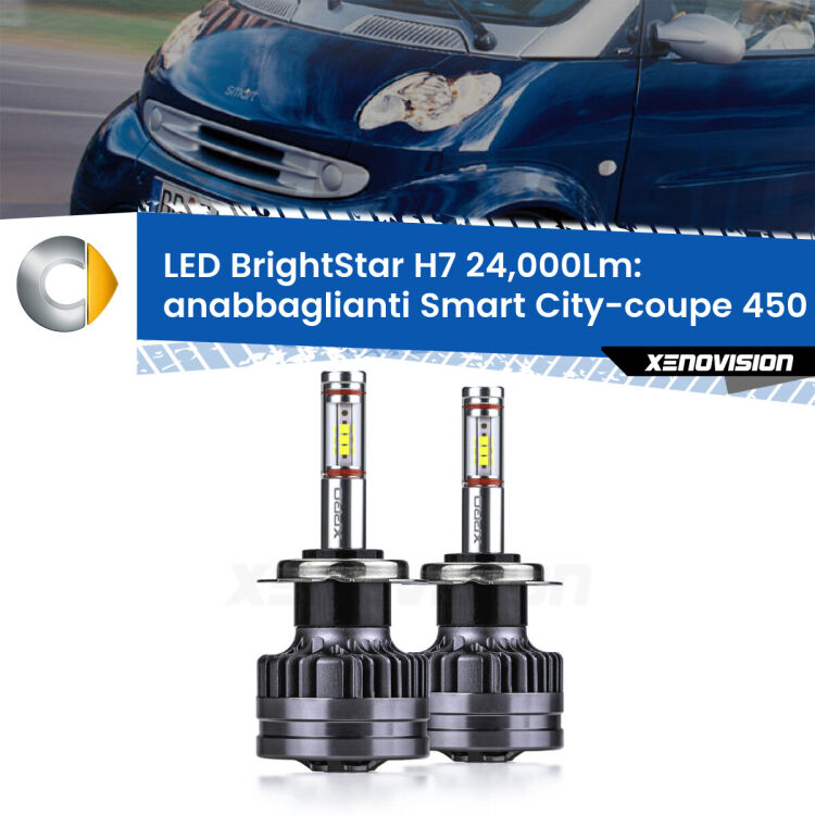 <strong>Kit LED anabbaglianti per Smart City-coupe</strong> 450 restyling. </strong>Include due lampade Canbus H7 Brightstar da 24,000 Lumen. Qualità Massima.