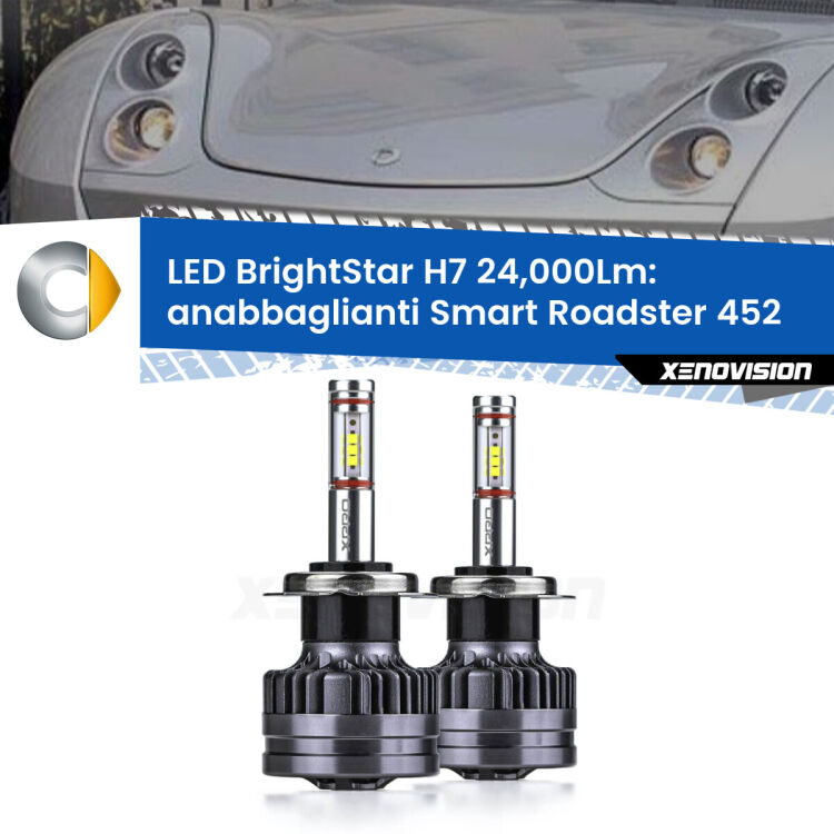 <strong>Kit LED anabbaglianti per Smart Roadster</strong> 452 2003 - 2005. </strong>Include due lampade Canbus H7 Brightstar da 24,000 Lumen. Qualità Massima.