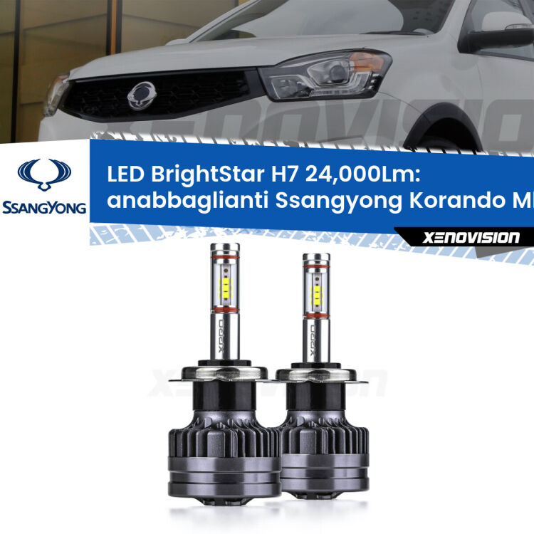 <strong>Kit LED anabbaglianti per Ssangyong Korando</strong> Mk3 2013 - 2019. </strong>Include due lampade Canbus H7 Brightstar da 24,000 Lumen. Qualità Massima.