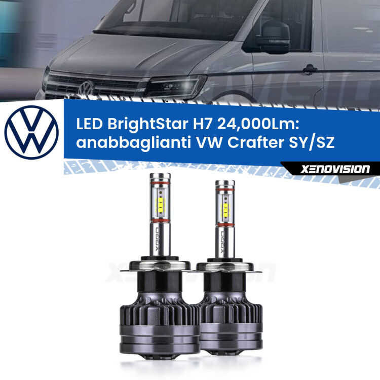 <strong>Kit LED anabbaglianti per VW Crafter</strong> SY/SZ 2016 in poi. </strong>Include due lampade Canbus H7 Brightstar da 24,000 Lumen. Qualità Massima.