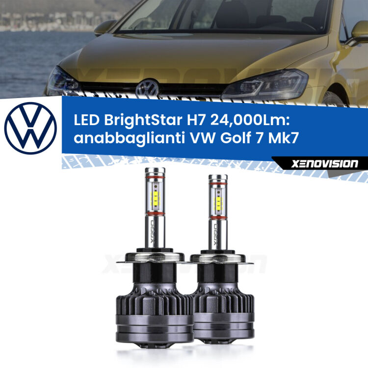 <strong>Kit LED anabbaglianti per VW Golf 7</strong> Mk7 2017 - 2019. </strong>Include due lampade Canbus H7 Brightstar da 24,000 Lumen. Qualità Massima.